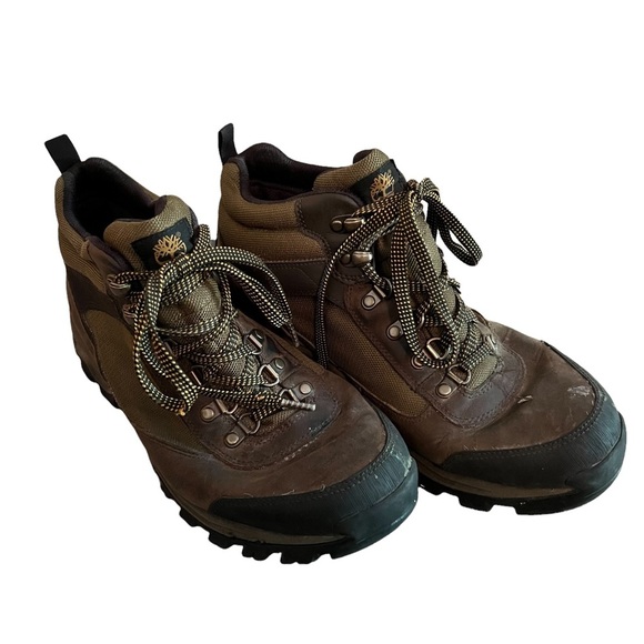 Timberland Brown Leather Mens Hiking Boots Ortholite size 9.5 - Picture 1 of 13